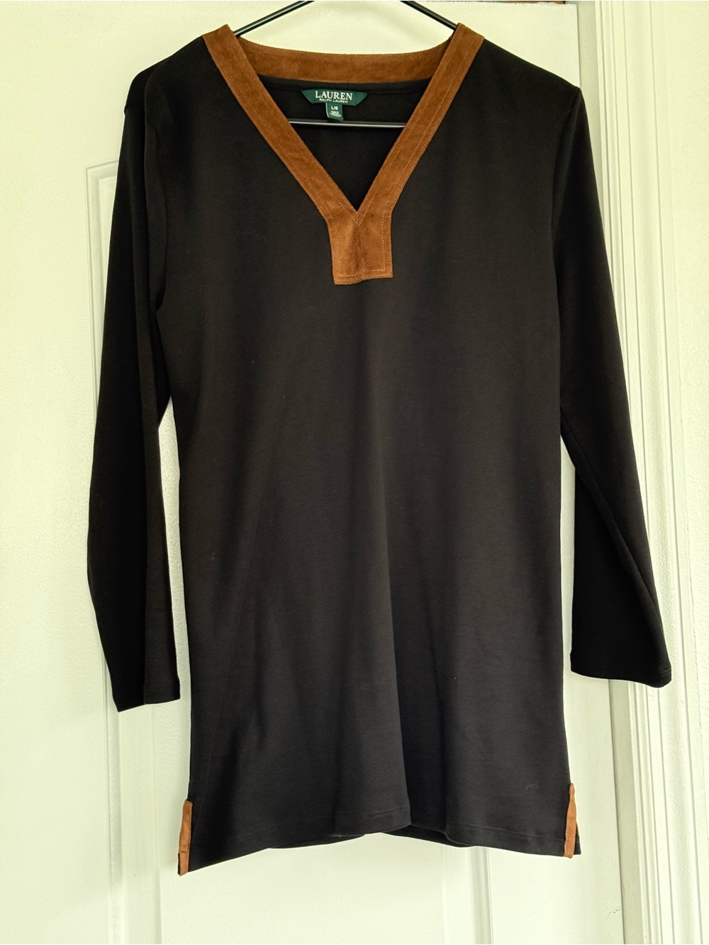 Lauren Ralph Lauren Black Long-Sleeve Tunic with Brown Trim